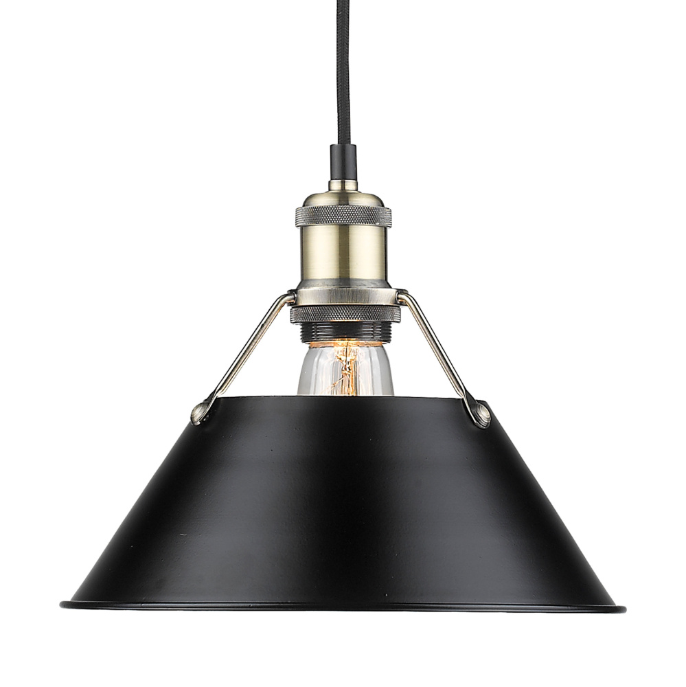 Yep by Golden Lighting Orwell 1-light 10in Pendant in Aged Brass and Matte Black shade